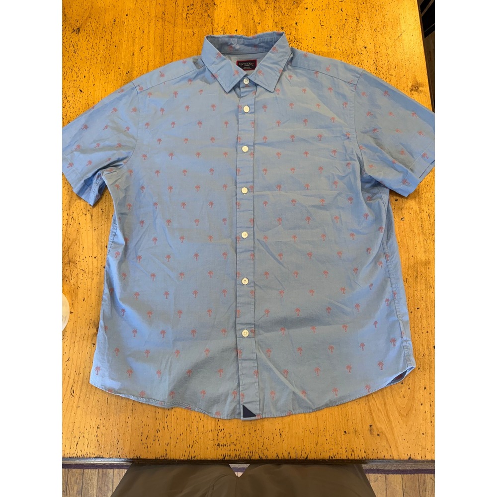 UNTUCKit Hamilton Large Light Blue Red Palm Tree Short Sleeve Button Down Shirt